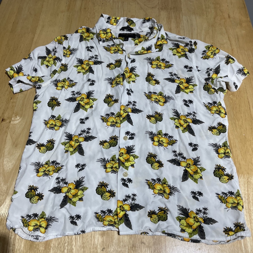 Banana Republic‎ Tropical Floral Pineapple Button Down Short Sleeve Size L